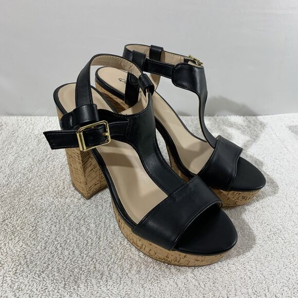 Quipd Open Toe Platform Womens Black Heels Size 7 Strappy Sandals - Picture 1 of 6